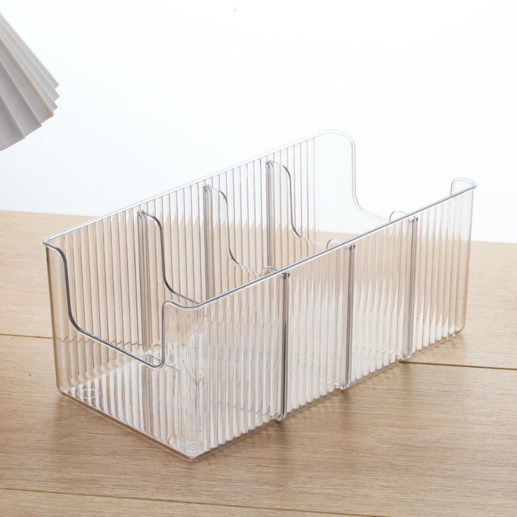 PET belt storage box [adjustable dividers] - transparent