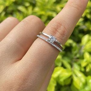 Dylam Simple Elegant Party Square Diamond Baguette Cut Engagement <b>Rings</b> <b>Solitaire</b> Stackable Wedding <b>Rings</b> - Product Image 4