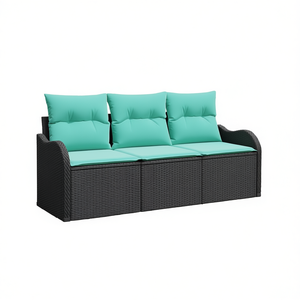 Black Poly Rattan Garden <b>Sofa</b> <b>Set</b> With Cushion 3 Piece Outdoor Furniture Contemporary Design - Product Image 1