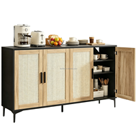 Buffet moderne avec rangement, meuble de bar à café en bois de 48 pouces avec portes et étagères, meuble de villa en bois noir