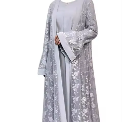 2024 yeni Gurbang festivali kadın müslüman moda kadın elbise Kaftan Abaya Robe dantel