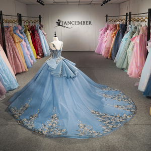 Robe de bal bleue de luxe avec bretelles, broderie de sequins, robe de Quinceañera, robe de princesse pour soirée de bal, Jancember - Product Image 5