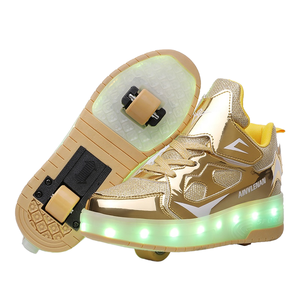 Zapatos con Ruedas para Niños y Niñas, Parte Superior de Cuero Patentado, Ruedas Dobles, Luces LED de 7 Colores, Carga USB - Product Image 1