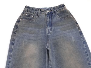 بنطلون جينز رجالي Y2k بتصميم مخصص عتيق وفضفاض بقصة مستقيمة مرقعة من قماش الدنيم Selvage، عالي الجودة بتأثير مغسول، من مصنعي ملابس الشارع - Product Image 4