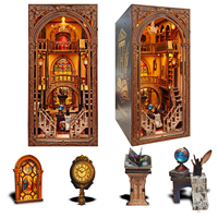 Maison de livre 3D avec lumières LED - Insert de bibliothèque miniature à monter soi-même, kit de puzzle en bois pour la décoration intérieure et les cadeaux