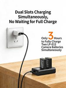 ที่ชาร์จแบตเตอรี่กล้องแบบสองช่องสำหรับ Canon EOS พร้อมสาย USB-C LP-E12 - Product Image 4