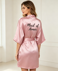 Women's Solid Thermal Polyester Robe Nightgown Wedding Ceremony Makeup Bridesmaid Group Kimono Cardigan Bathrobe V-Neck Spring