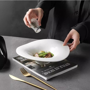 Plato Hondo de Cerámica Blanca con Borde Ancho <span class=keywords><strong>para</strong></span> Pasta, Sopa, Postre, Cena, <span class=keywords><strong>Vajilla</strong></span> Comercial <span class=keywords><strong>para</strong></span> <span class=keywords><strong>Restaurantes</strong></span>, <span class=keywords><strong>Hoteles</strong></span> <span class=keywords><strong>y</strong></span> Eventos - Product Image 5