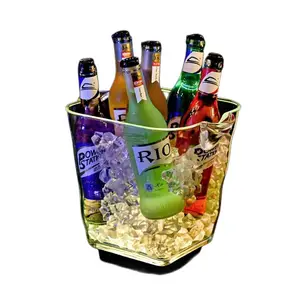 Nhựa hộp đêm đôi tường vuông vàng vàng trong suốt rõ ràng Acrylic Cooler thắp sáng Champagne Vodka dẫn Xô đá cho thanh