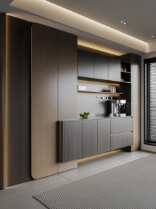 Buffet sur mesure à portes cannelées, grand meuble de rangement dissimulé pour appartement, salle à manger, café, meuble de présentation - Product Image 2