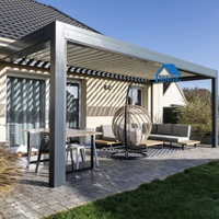 Pergola bioclimatique moderne électrique en aluminium pour terrasse, gazebo pour restaurant en plein air avec bandes LED