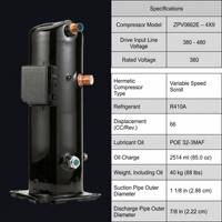 Compresseur à spirale à vitesse variable ZPV0662E-4X9 R410A, compresseur à inversion pour climatiseur commercial, pompe à chaleur, refroidisseur