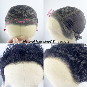 Perruques Lace Front courtes bouclées Perruques <span class=keywords><strong>cheveux</strong></span> humains 13X1 <span class=keywords><strong>coupe</strong></span> Pixie perruques <span class=keywords><strong>cheveux</strong></span> humains courts <span class=keywords><strong>bouclés</strong></span> perruques courtes pour les femmes <span class=keywords><strong>cheveux</strong></span> humains couleur naturelle - Product Image 4
