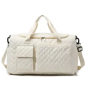 2024 New Design Foldable OEM Elegant Quilted Polyester Yoga Cotton Women Girl Sport Outdoor Travel Duffel Tote Shoulder OEM Bag