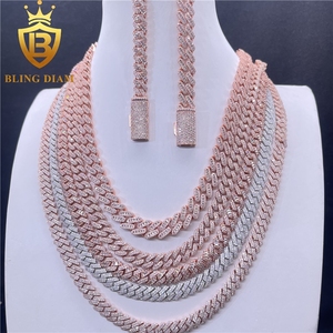 Cadenas de eslabones cubanos Miami de 8-10 mm con incrustaciones de moissanita VVS auténtica, de plata de ley 925, color oro rosa, que pasan la prueba del diamante, estilo Hip Hop Rapper - Product Image 1