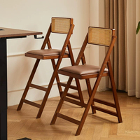 Tabouret de bar pliable, moderne et minimaliste, pour usage domestique, tabouret haut en bois massif, chaise de salle à manger avec dossier en osier de style japonais