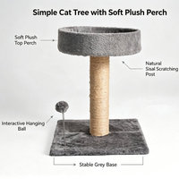 Petit arbre à chat rond avec lit douillet, griffoir en sisal, jouet à ressort, design compact pour chats d'intérieur