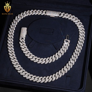 Chaîne cubaine en argent 925 plaqué <span class=keywords><strong>or</strong></span> <span class=keywords><strong>blanc</strong></span> avec moissanite ronde de 13 mm, chaîne cubaine pour <span class=keywords><strong>homme</strong></span>, chaîne de rappeur, certifiée GRA, en stock aux États-Unis - Product Image 5