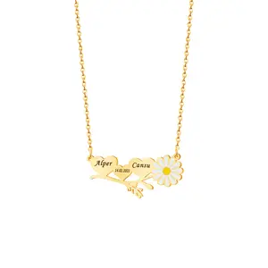 Daisy Clavicle Chain Necklace with Feminine Temperament Insulated Cold Wind Lover's Heart Lettering Niche Design Pendant