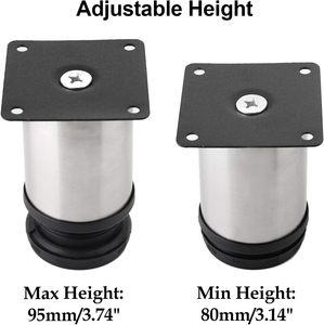 Patas Ajustables Modernas de Acero Inoxidable Plateadas de 3 Pulgadas de Diámetro para Muebles, Patas de Repuesto para Gabinetes de Cocina, Sofás, Estantes y Mesas - Product Image 3