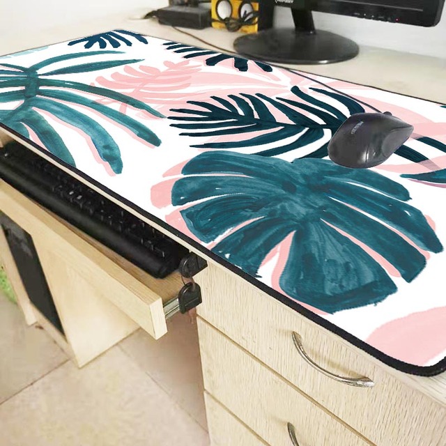 Green Pink Banana Leaf Plant Gaming Anti-slip Locking Edge Keyboard Mouse Mat for Gamer