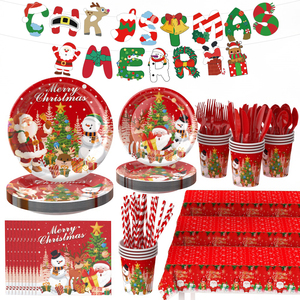 Artículos para Fiestas Navideñas Más Vendidos, Platos, Vasos, Servilletas, Manteles y Juegos de Vajilla Desechables Festivos de Papel - Product Image 1