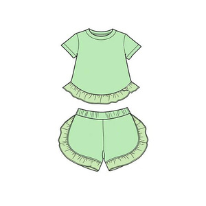 Conjunto Infantil GSSO3655 Personalizado para Niña Activa, Azul Verde Sólido, Manga Corta, Venta al Por Mayor - Product Image 4