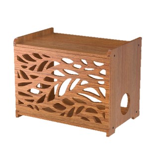 Wooden <b>Router</b> Storage <b>Box</b> Rectangle Brown Standing Type Cable Management <b>Box</b> For Desk And Living Room Use - Product Image 1