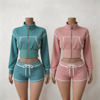 Ensemble de survêtement athlétique 2 pièces en tricot gaufré pour femme 2026 – Hoodie à manches longues et short – Tenue de sport décontractée avec logo personnalisé pour le quotidien