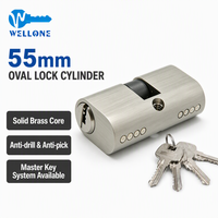 Cilindro de Cerradura Ovalado Profesional de 55 mm con Doble Apertura Central, de Latón Sólido, para Puerta de Seguridad, con 5 Llaves de Alta Precisión