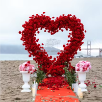 Arche de fleurs artificielles en soie en forme de cœur rouge V11 avec support pour toile de fond de mariage, décoration de scène pour la fête des mères