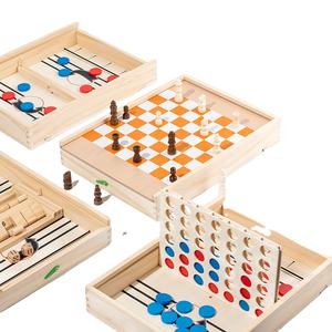 Tablero de madera Juegos clásicos 5 en 1 Juego de mesa de madera Ajedrez que rebota Ajedrez Juego de mesa portátil interactivo para diversión familiar - Product Image 1