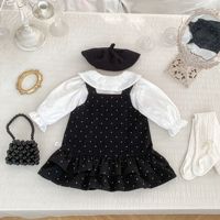 Robe sans manches pour filles printemps-automne, imprimé à pois, ensemble jupe et chemise pour enfants, vêtements tendance pour enfants