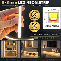 Bande LED néon 6x6mm 24V en silicone, flexible, pour armoire, sans soudure, découpe libre, 3000K 4000K 6000K, max 7W/m