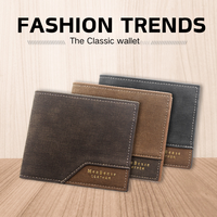 Dompet Pria Kulit PU Berkualitas Tinggi, Murah, Tipis, Model Pendek Klasik Warna Cokelat, Cocok untuk Hadiah