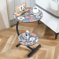 Mesa de té circular de doble capa de Arte Moderno, mesa de sofá cama lateral pequeña, muebles portátiles y duraderos para el hogar y la sala de estar