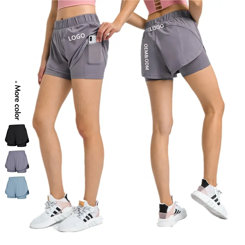 Xsunwing New Elastic Drawstring Double Layer Shorts Custom Women Summer Solid Hot Short Pants Breathable yoga shorts with pocket