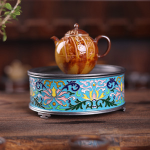 Chinese Cloisonne Teapot Holder Enamel Floral Design Small <b>Tea</b> <b>Tray</b> For Dry Brewing <b>Tea</b> Set Accessories Dehua Origin - Product Image 2