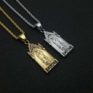 Titanium Steel Maria Pendant Necklace Stainless Steel <b>Cross</b> Design Unisex Gift Jewelry - Product Image 1