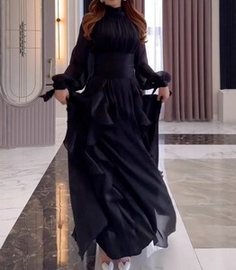 精品批发2026夏季新款时尚法式优雅荷叶边修身连衣裙女女士优雅纯色图案 - Product Image 2