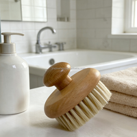 Brosse de massage ovale professionnelle personnalisée en nylon réutilisable à poils naturels pour exfoliation de la peau sèche, avec manche en bois simple, pour spa facial et douche