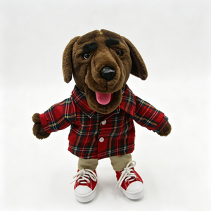 Marioneta de Ventriloquismo Personalizada de Cachorro Vestido con Camisa a Cuadros Roja y Zapatillas para Contar Historias en el Aula - Product Image 1