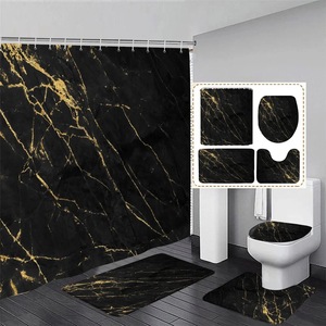 Wholesale <b>Black</b> Marble Vein Polyester <b>Shower</b> Curtain <b>Set</b> with Hooks Waterproof Modern Bathroom Decor Digital Print - Product Image 5