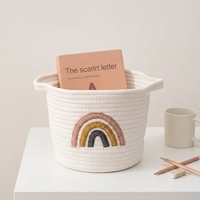 Panier rond en corde de coton tissé, créatif, portable, moderne, durable, écologique, avec poignée, pour le rangement de cosmétiques, livres, magazines