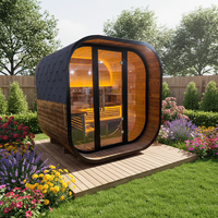 Sauna Tradisional Luar Ruangan Besar dari Kayu Spruce Terkarbonisasi untuk Rumah Keluarga dengan Pemanas Listrik dan Lampu LED Ambient Mewah