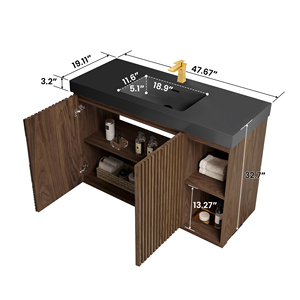 Meuble-lavabo <span class=keywords><strong>de</strong></span> <span class=keywords><strong>salle</strong></span> <span class=keywords><strong>de</strong></span> <span class=keywords><strong>bain</strong></span> Winston en noyer <span class=keywords><strong>de</strong></span> 48 po avec lavabo intégré en quartz noir pour <span class=keywords><strong>salle</strong></span> <span class=keywords><strong>de</strong></span> <span class=keywords><strong>bain</strong></span> moderne - Product Image 2