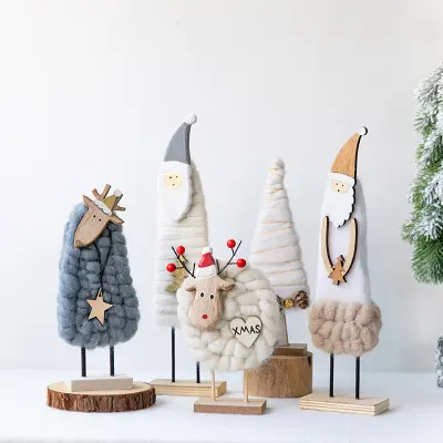 中国サプライヤー2021パーソナライズされたホームサンタ装飾つまらない木製ウールフェルト雪だるまトナカイツリークリスマス装飾品