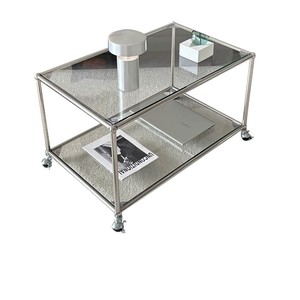 Modern Glass Coffee Table <b>Square</b> Stainless Steel Frame With Wheels Living Room Furniture - Product Image 3