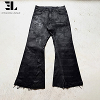 Pantalon en jean évasé LARSUR personnalisé, délavé, enduit de cire, effet usé, déchiré, style streetwear, bords bruts, coupe bootcut pour homme