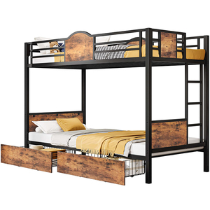 American Retro Style Bunk <b>Bed</b> for Youth Hostel Metal Frame Wooden <b>Cabinet</b> Double With Mattress Furniture American Style Furnitur - Product Image 2